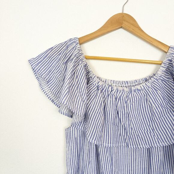 Bishop + Young Blue And White Striped Off-Shoulder Shift Dress Size M - Picture 4 of 8